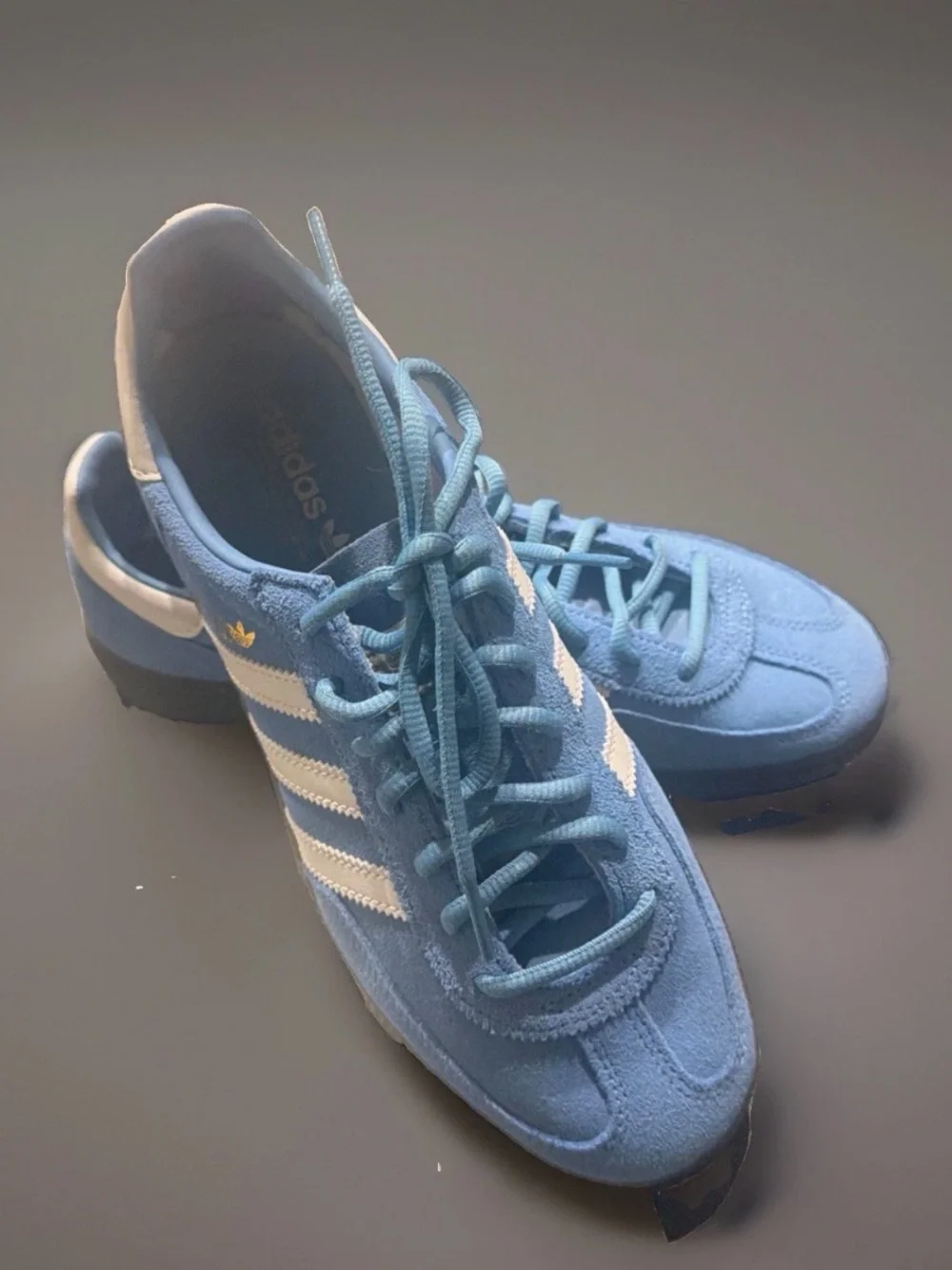 adidas Women's Light Blue Suede Sneakers with White Stripes