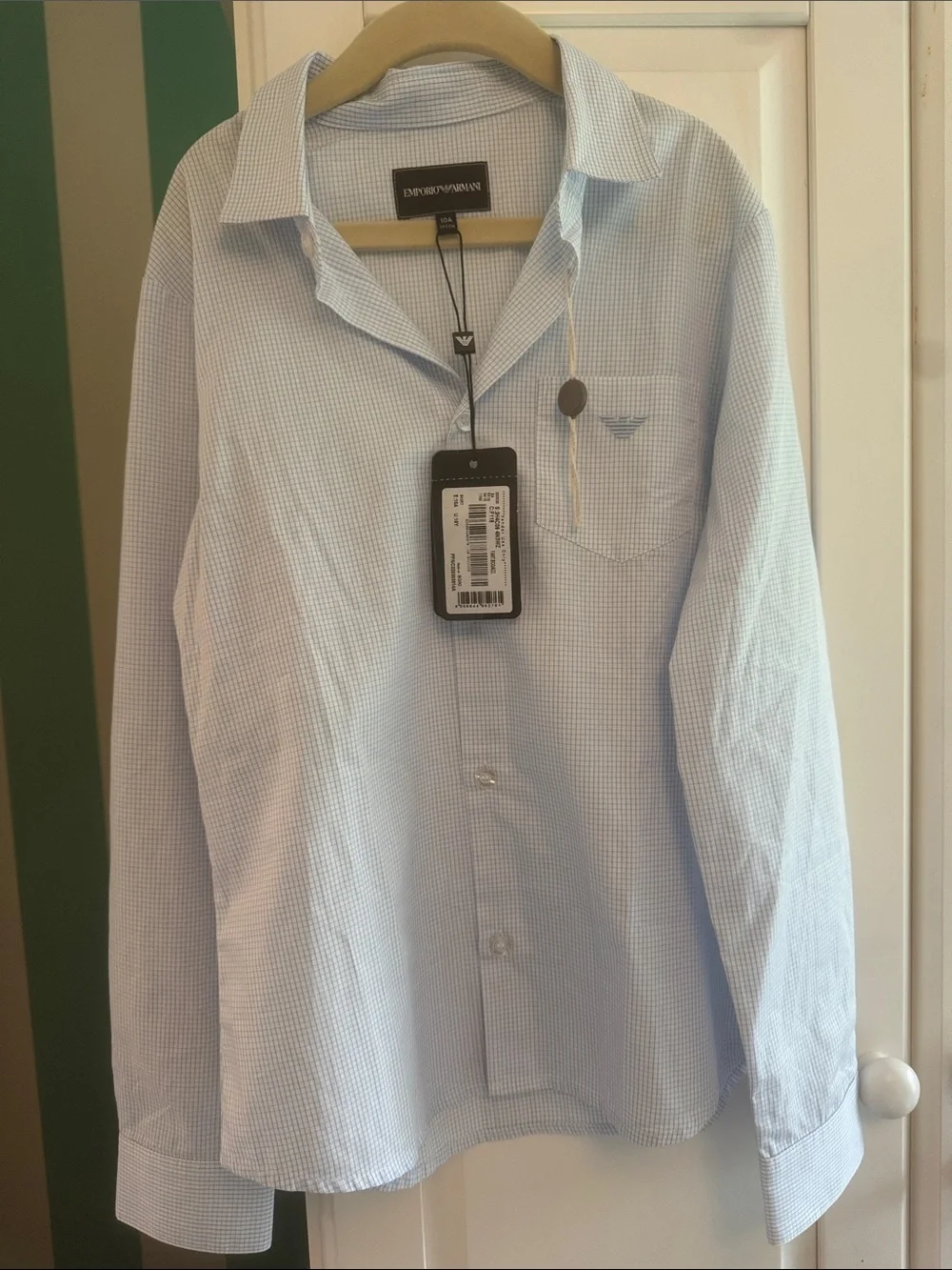 Emporio Armani Light Blue Micro-Checked Dress Shirt