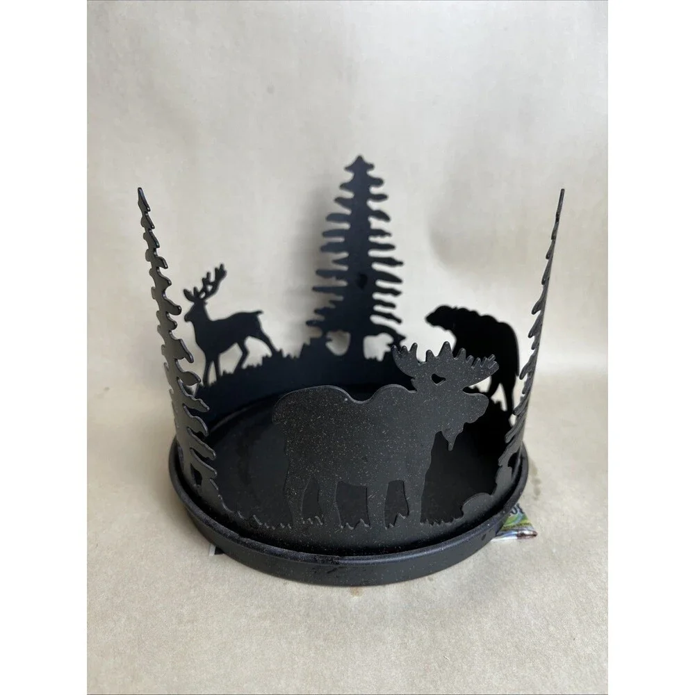 Party Lite Forest Friends 3-wick Candle Holder Plant Holder Black Metal 7” Round