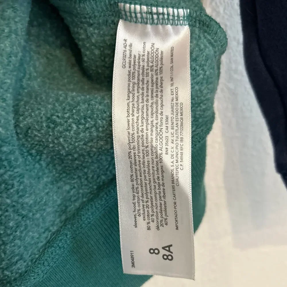OshKosh B'gosh Boys Youth Zip Hoodie Green Navy 8 Medium