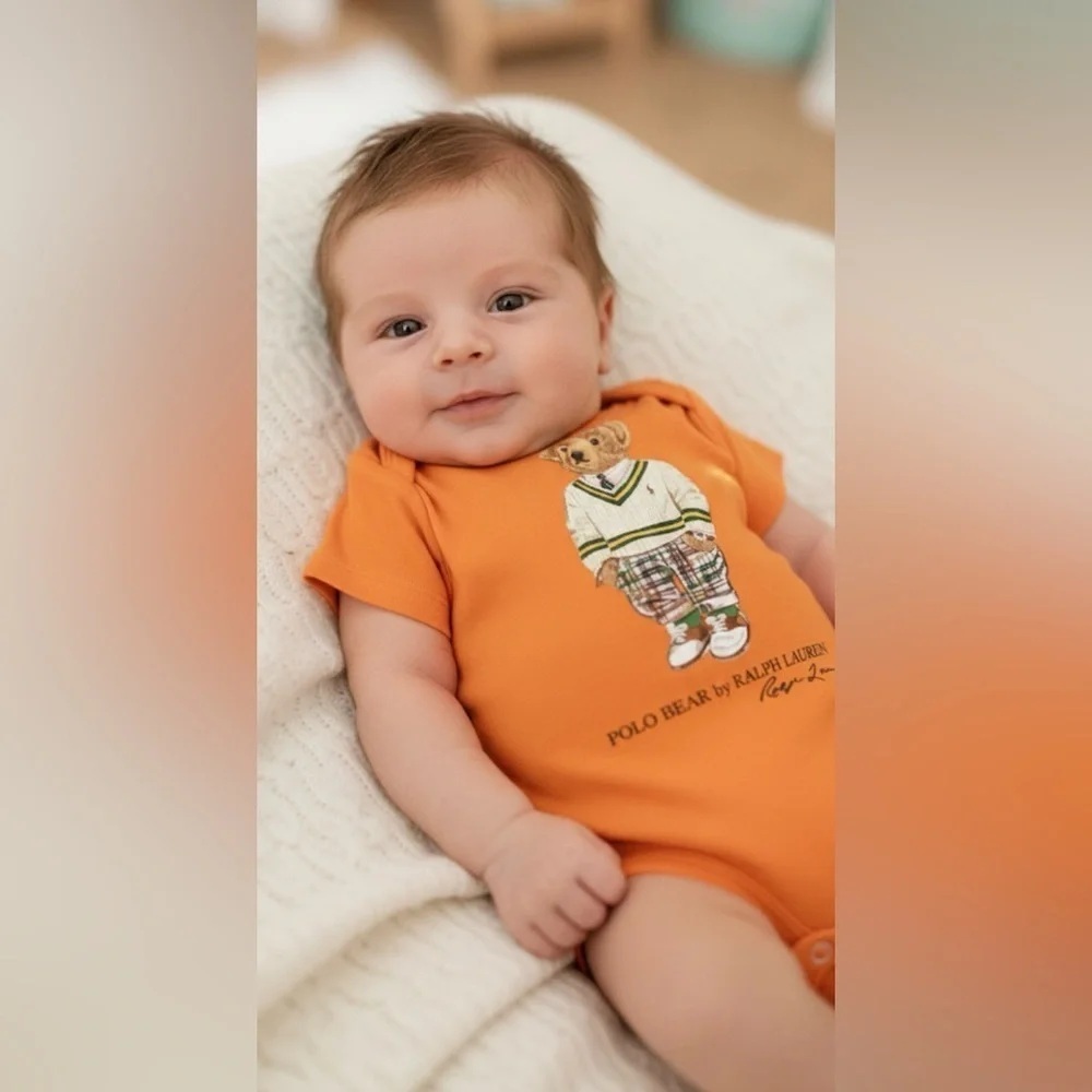 Ralph Lauren Orange Bodysuit with Playful Bear Design