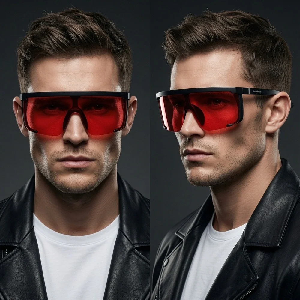 Men Shield Sunglasses Ideal For High-Speed Cycling Outdoor Sports Red Lens Gafas