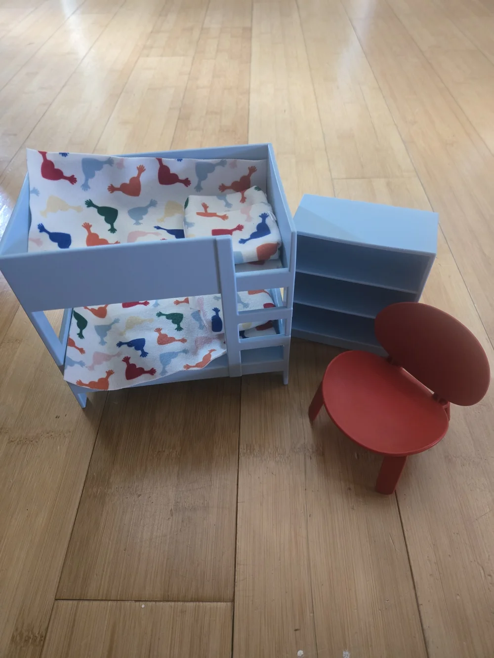 IKEA dollhouse Furniture Mini Pieces Bunk Bed Book Shelf Red Chair Bedding