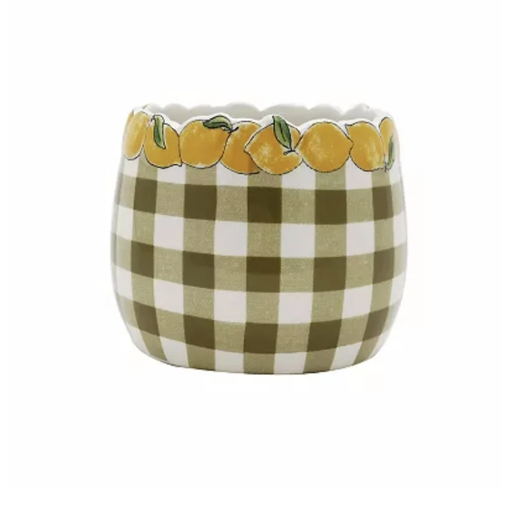 Lemon Gingham Ceramic Indoor/Outdoor Planter & Decor 6