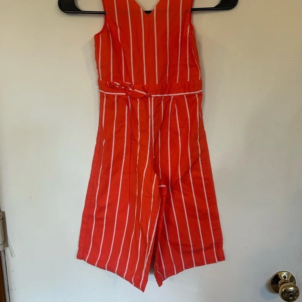 Girl's Janie and Jack Coral Orange Striped Jumpsuit Size 4 Cut out back