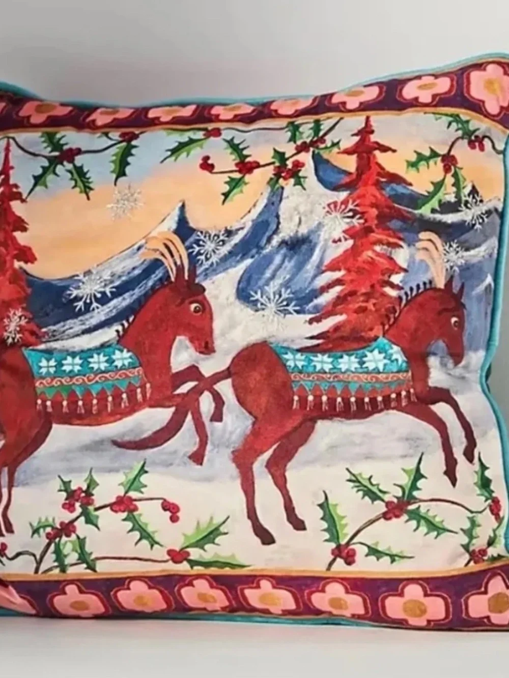 Anthropologie Raphael Balme Embroidered Velvet Pillow Festive Holiday