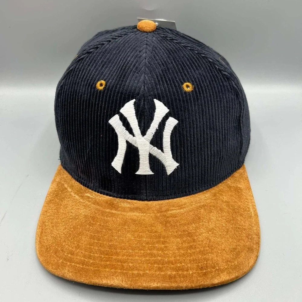Vintage New York Yankees Hat Men Suede Corduroy Twins Enterprise Strap Back New