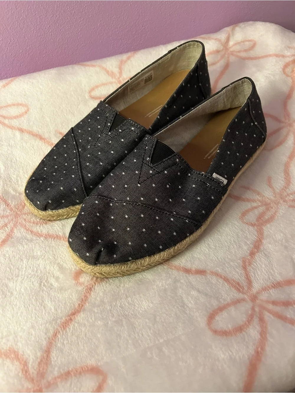 Toms Black Dot Espadrille Slip-On Flats