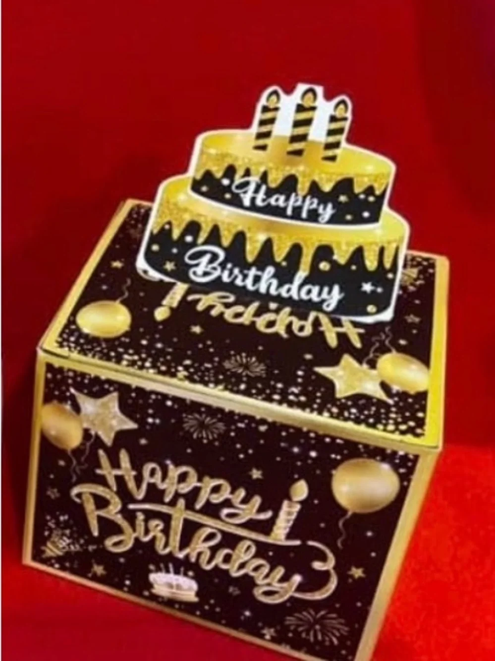 Black and Gold Happy Birthday Surprise Party Box holds money