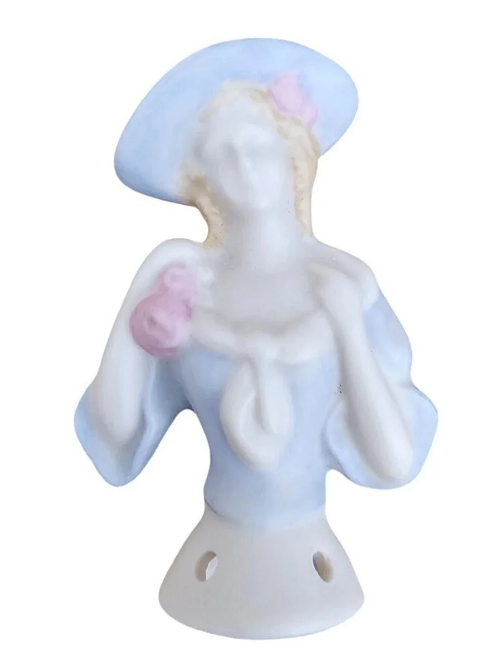 Vintage Hand Painted Bisque Doll Bust Head Pin Cushion 3