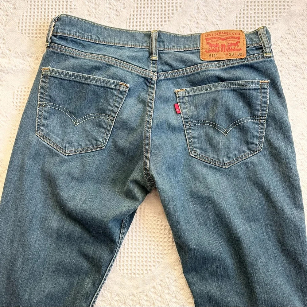 Levis 511 Jeans Mens 33x29 (Tag 33x32) Blue Slim Fit Mid Rise Medium Wash Zip