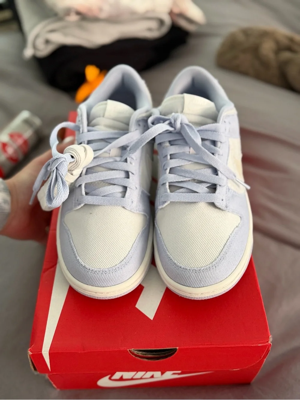 Nike Dunk Low Sneakers in Pale Blue and Off-White