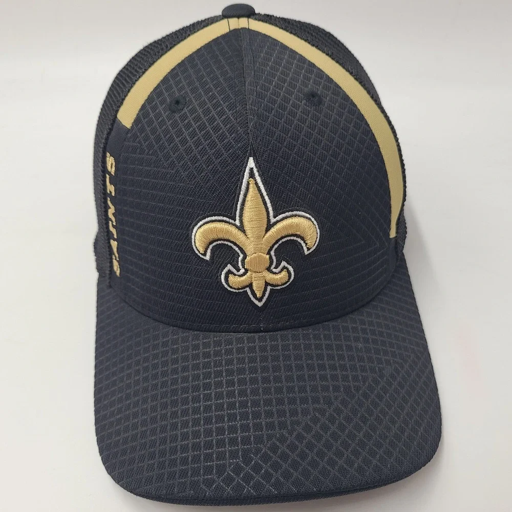 New Orleans Saints Hat Fitted S-M Trucker Mesh Reebok Black Gold NFL Football‎