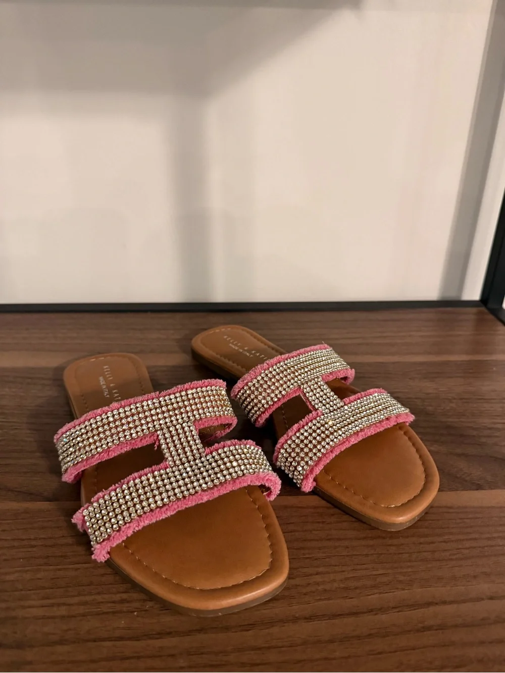 Kelly & Katie Pink Crystal Embellished Slide Sandals