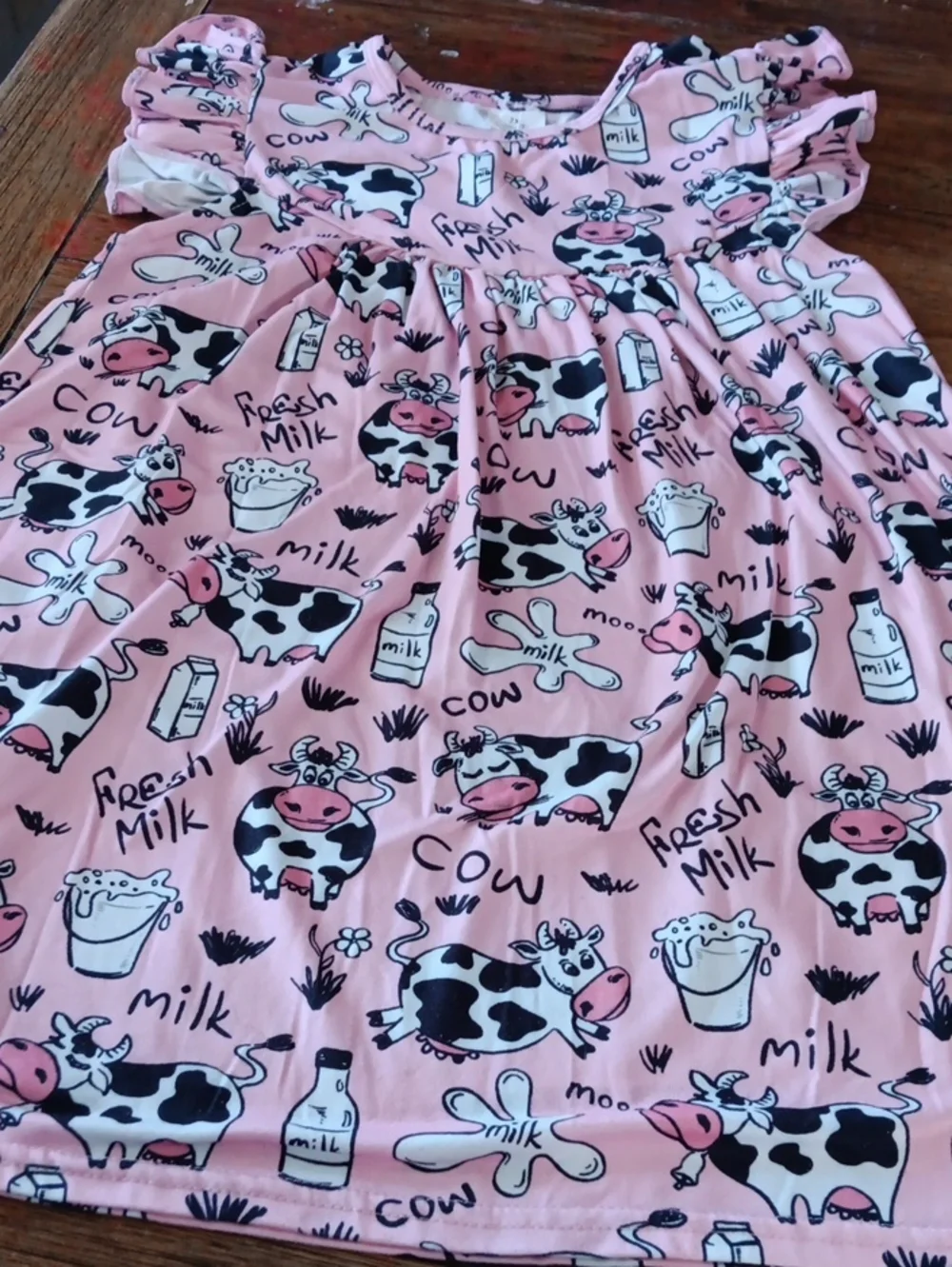 Kids Pink Cow Print Dress - Fresh Milk Pattern