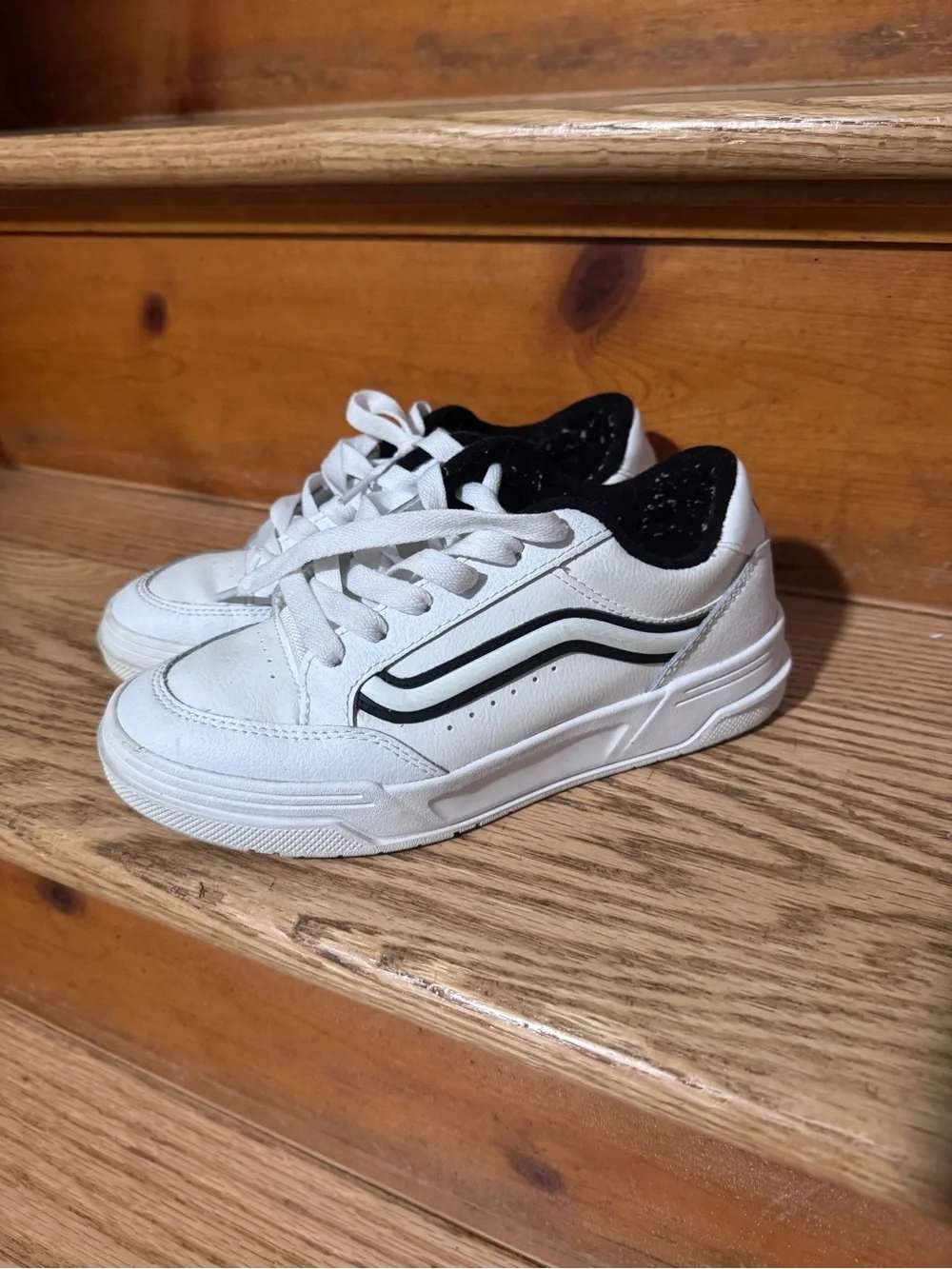 Vans Kids White Sneakers with Black Stripe