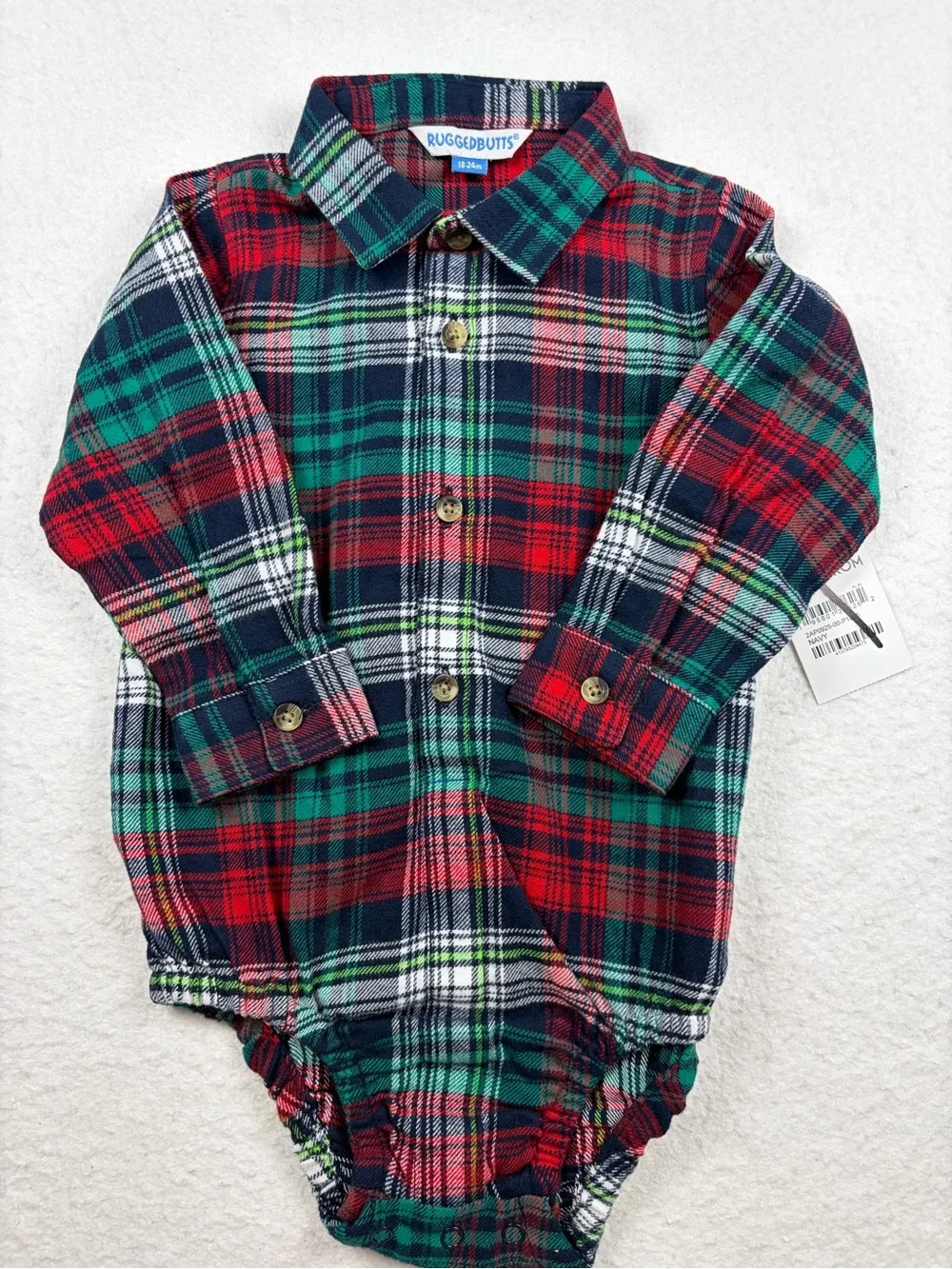 RuggedButts Peyton Plaid Button Down Bodysuit‎ 18-24M NWT