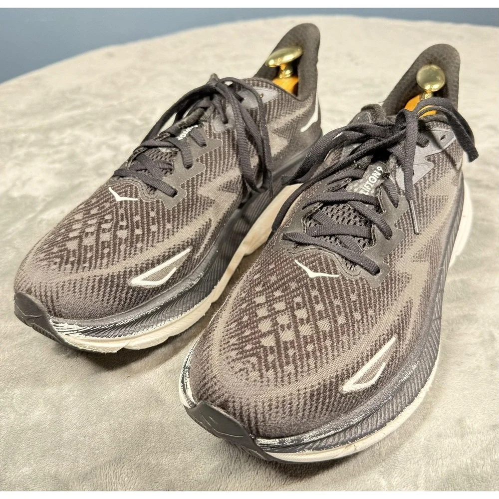 Hoka One One Clifton 9 Shoes Womens Size 12 Black‎ Running Sneakers 1127896