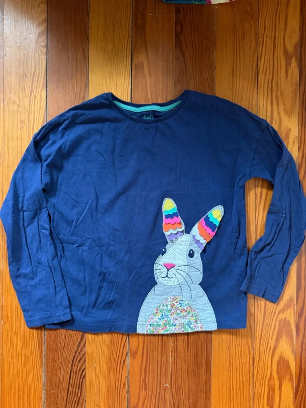 Mini Boden Navy Long-Sleeve Bunny Appliqué Top