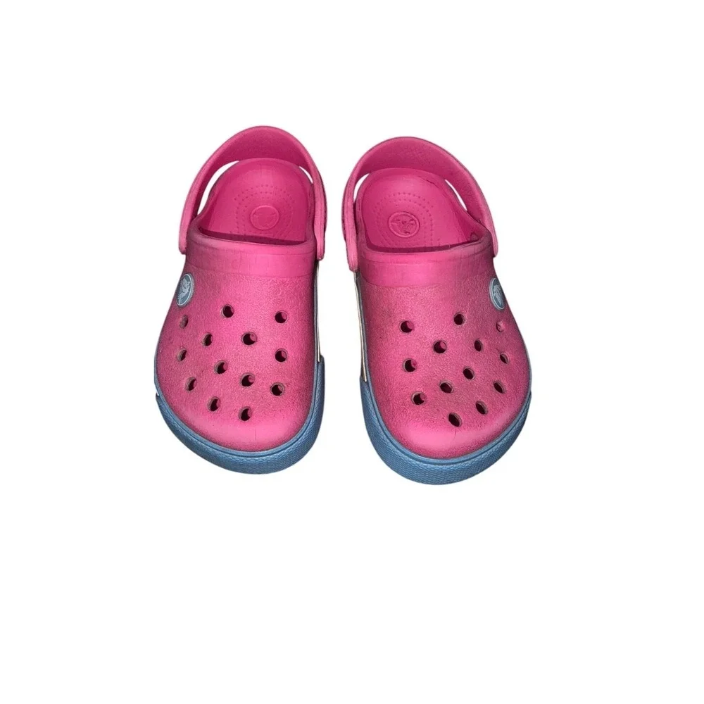 Crocs Kids Pink & Blue Rubber‎ Slip-On Clogs Heel Strap Size 9