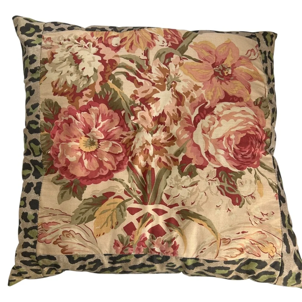 Ralph Lauren Vintage Guinevere Floral Venetian Leopard fabric  throw pillow