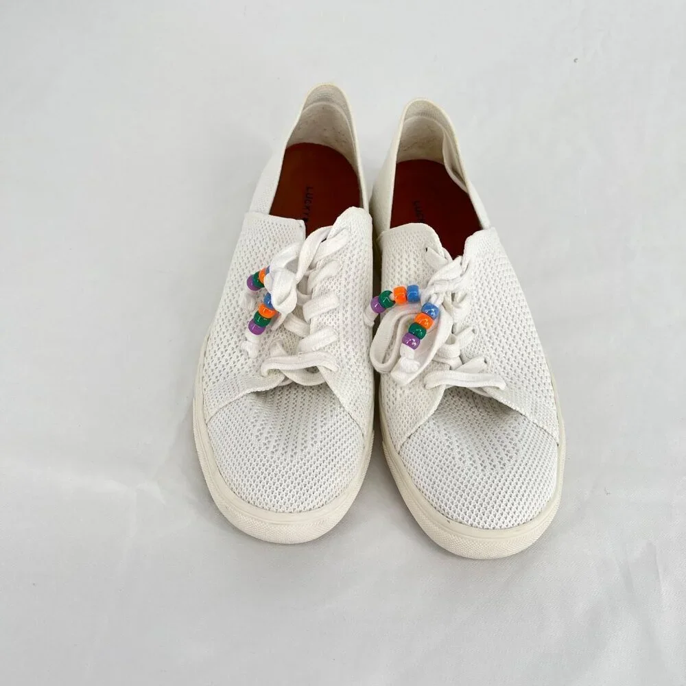 Lucky Brand‎ Lenuda Sneaker White Beaded Lace Up Sneaker Size 8.5