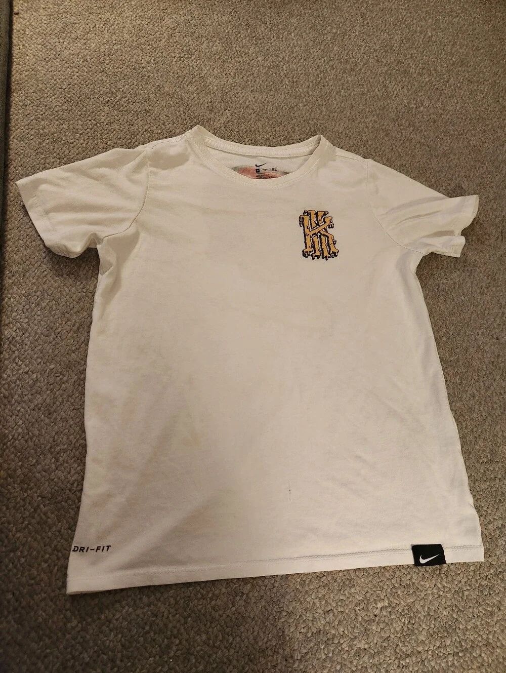 Nike Kids' White Short Sleeve Tee with Yellow Chest Graphic
