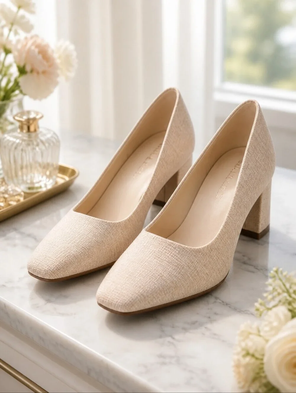 Karen Scott Tweed Heels Light Beige Cream Natural Size 6M