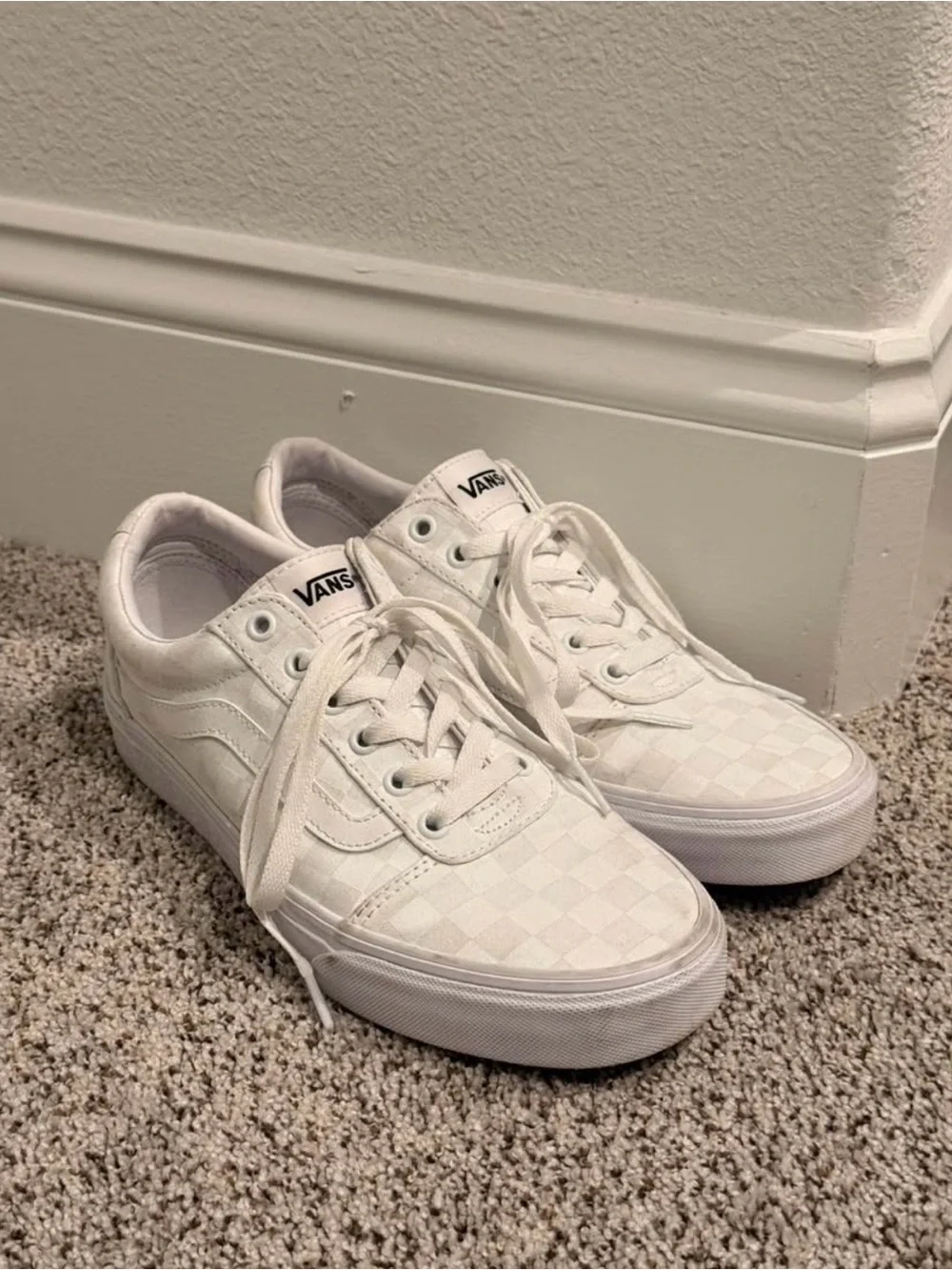 Vans Women's All-White Checkerboard Low Top Sneakers