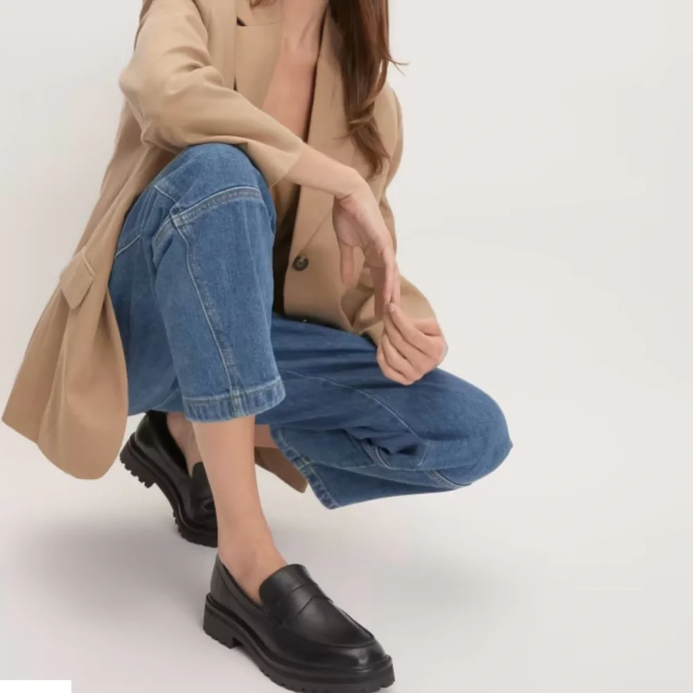 NEW Everlane Black Leather‎ Chunky Lug Sole Loafer in Size 7.5