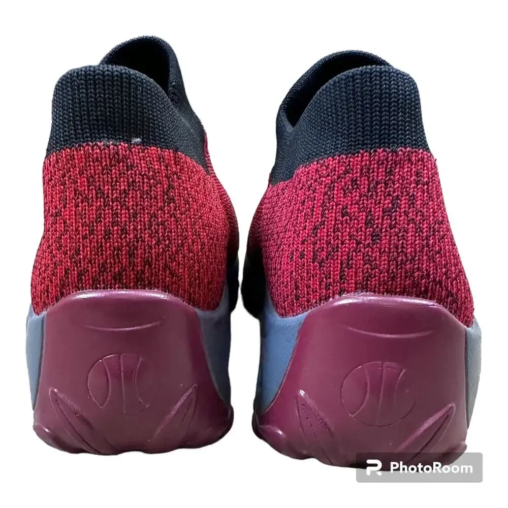 Slow Man Red Black Walking Sock Sneakers Mesh Slip On Platform walking shoe SZ 9