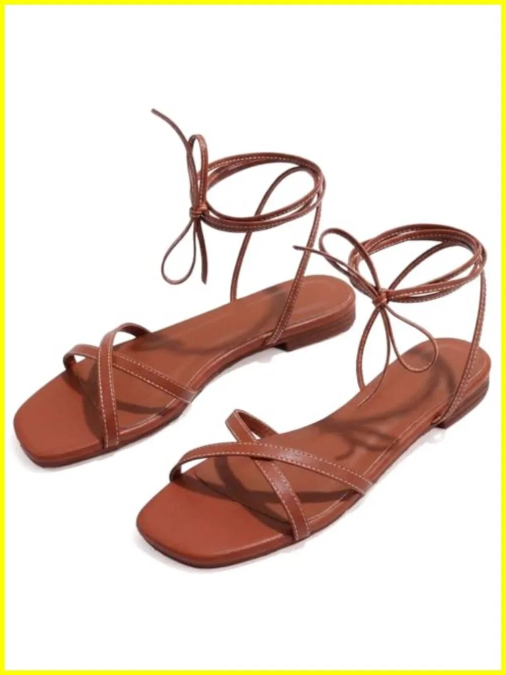 Square Toe Lace Up Strappy Flat Sandals Gladiator Slide