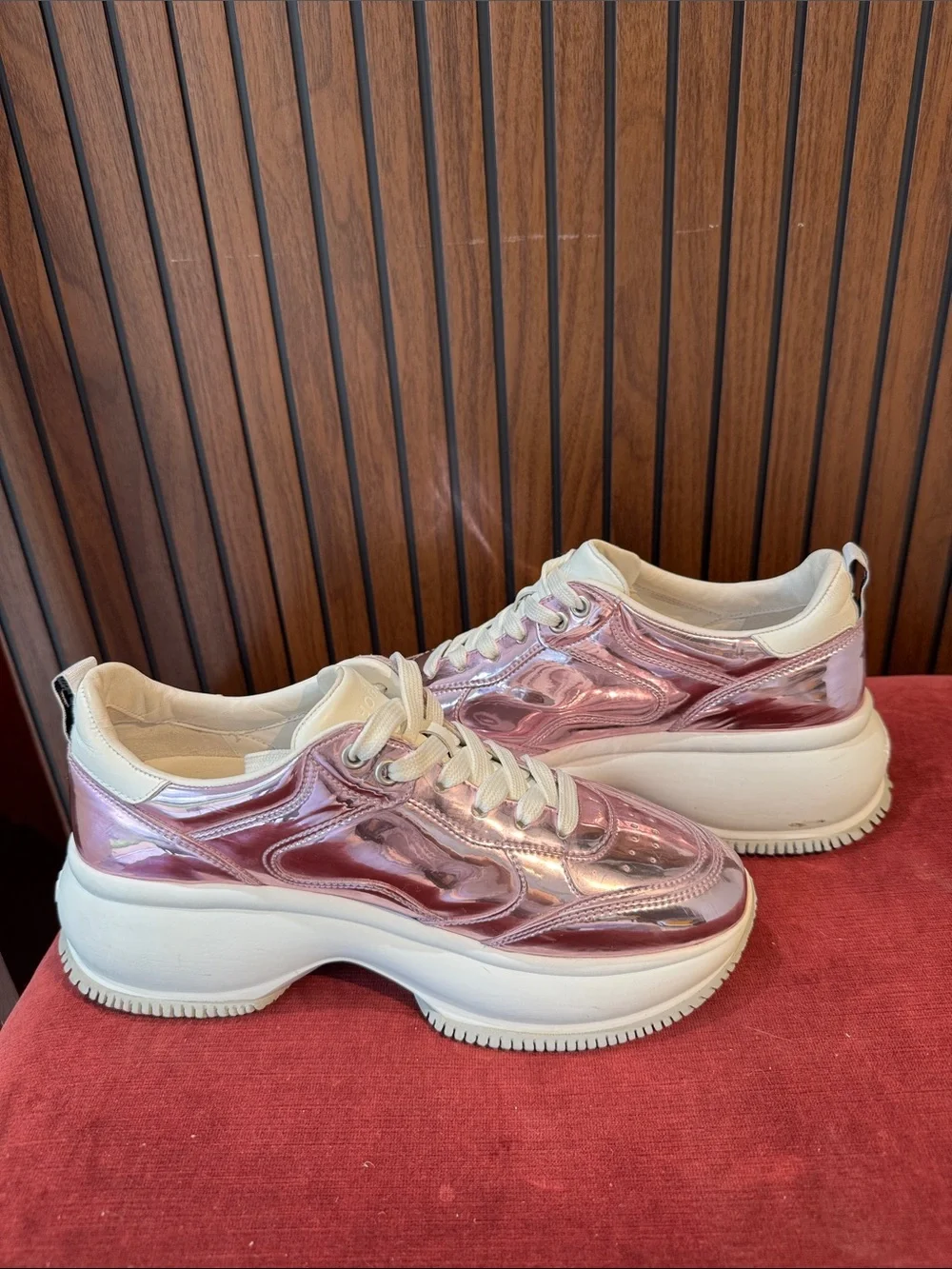 Hogan Metallic Pink Rose Gold Chunky Platform Sneakers EU 38