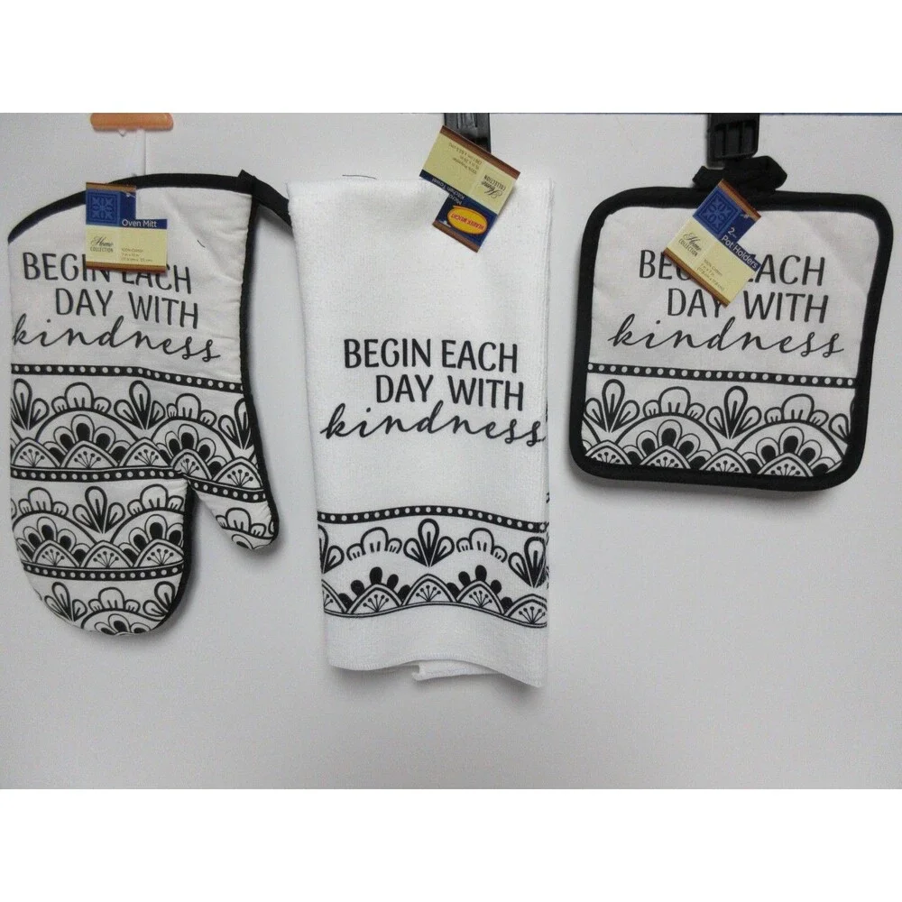 4 PIECE SET (1) Oven Mitt (2) Pot Holders (1) Kitchen Towel Begin with Kindness