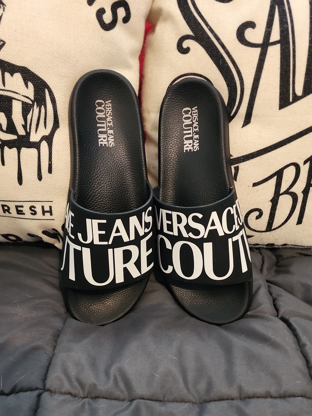 Versace Black Slides Size 10 Like New!