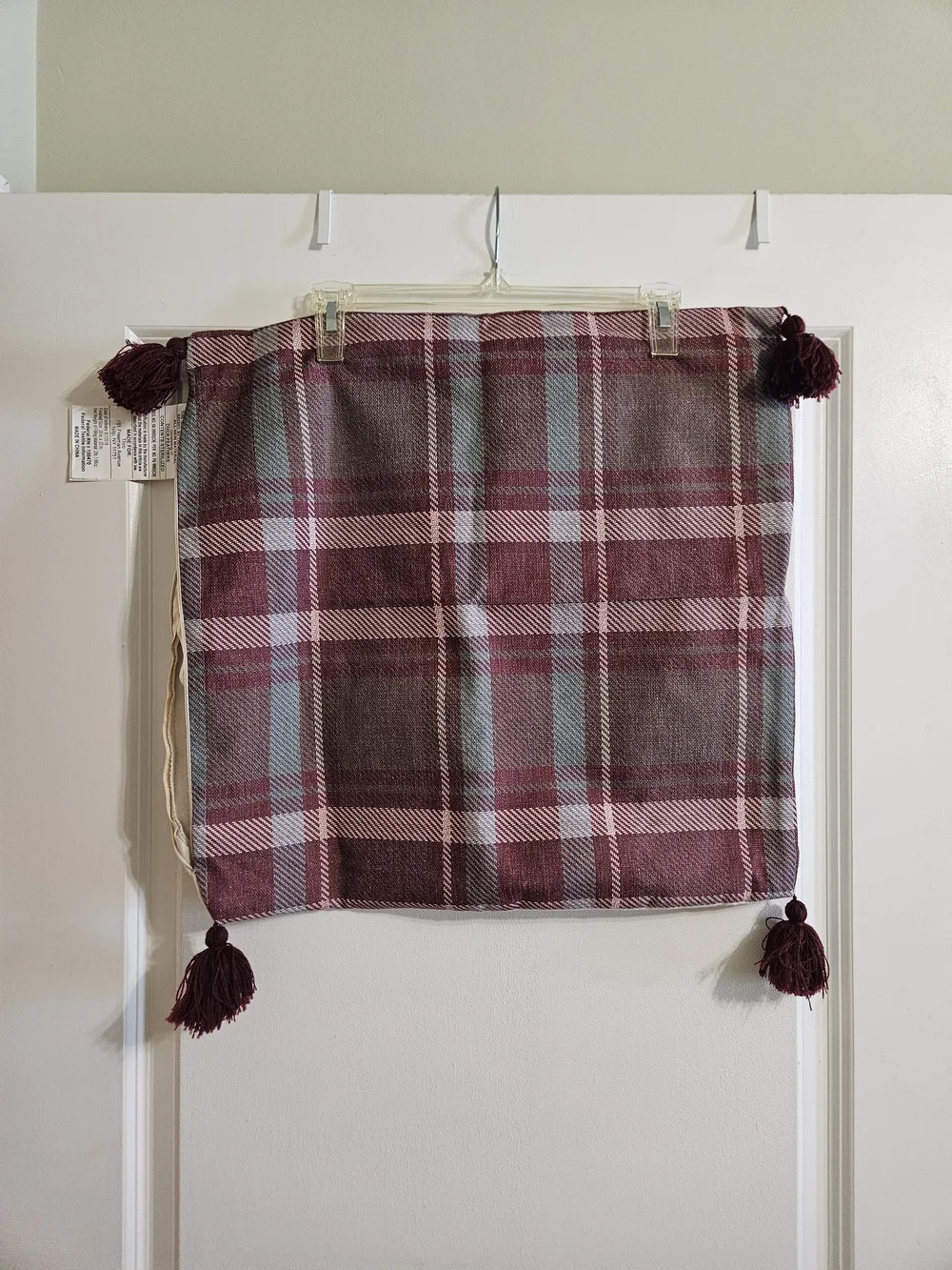 Plaid Tassel Throw Pillow Covers (2) in Burgundy and Green