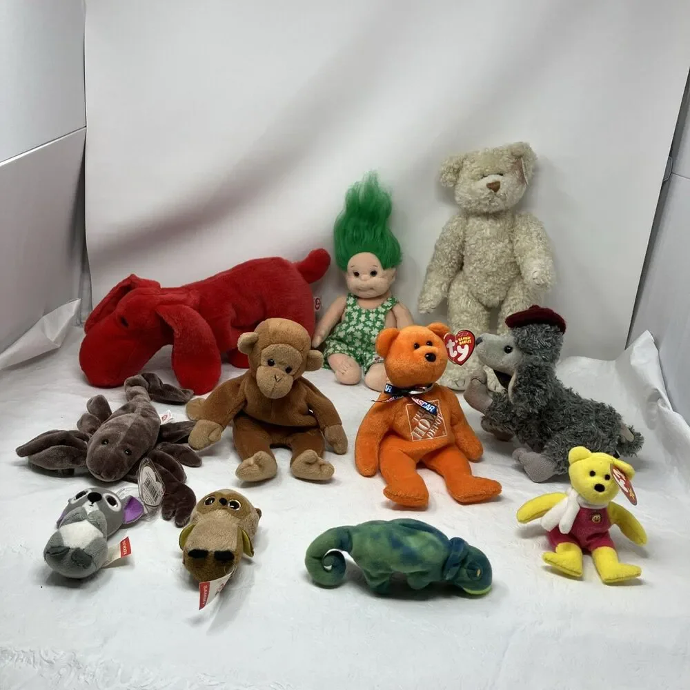 Ty Beanie Babies & Plush Lot of 11 Poodle Bear Scorpion Troll Dog Monkey Etc