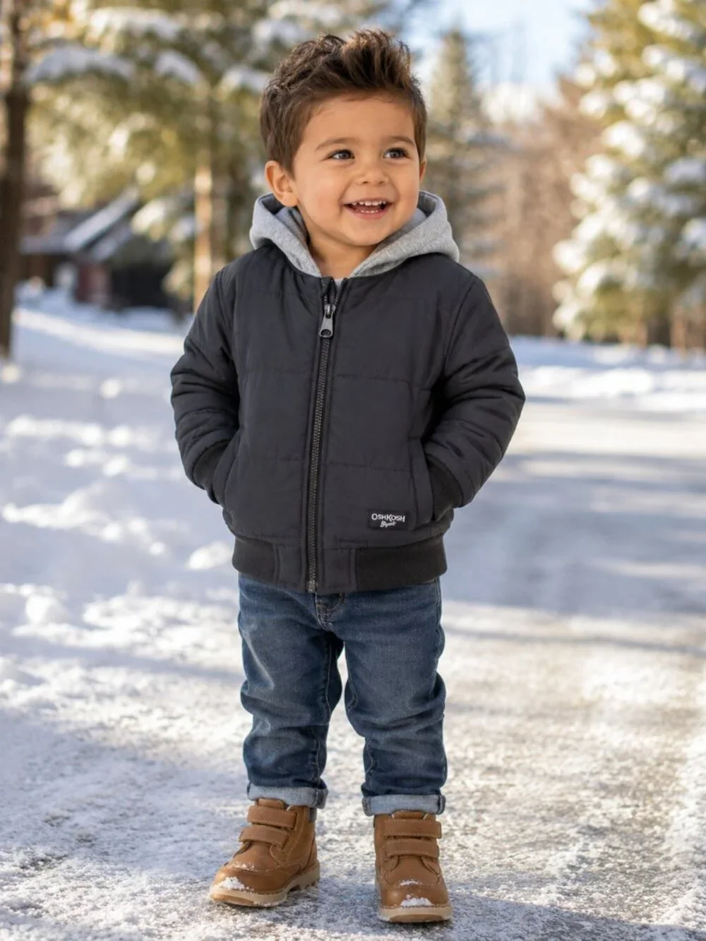 NWT OshKosh B’gosh Toddler Boy Jacket 2T Black Puffer Hooded Coat