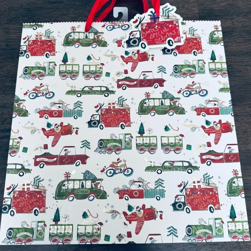 Christmas Transport Dogs Airplane Train Car Large Gift Bag