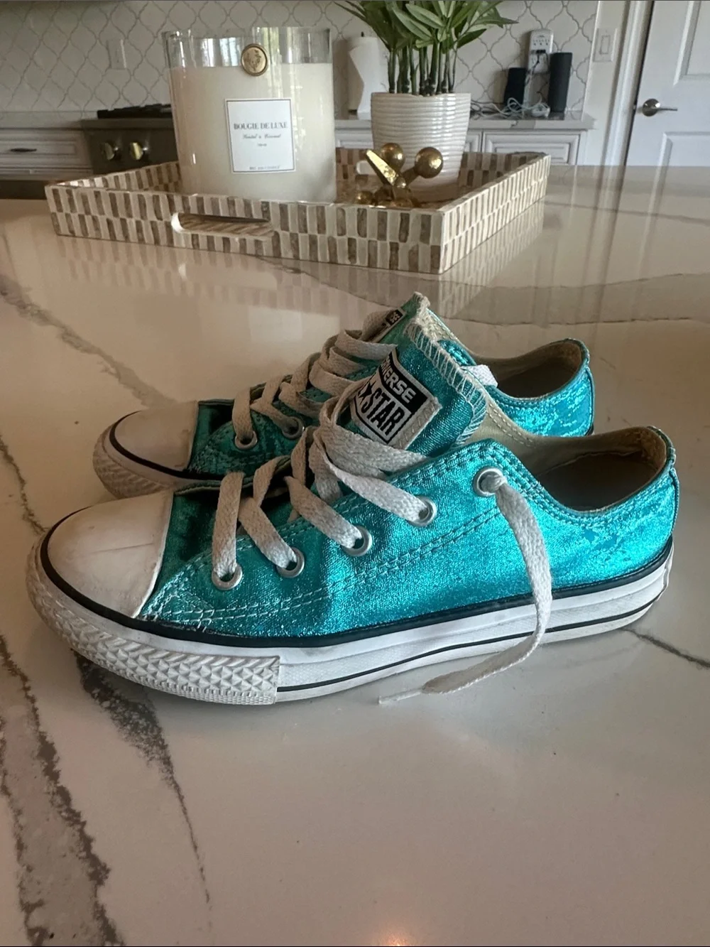 Converse Kids Low Top Sneakers in Teal Metallic
