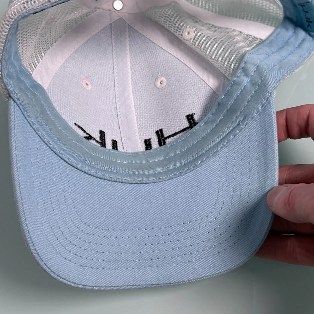 HUK Fishing Trucker Hat Mens One Size Adjustable Snapback Cap Blue White Mesh