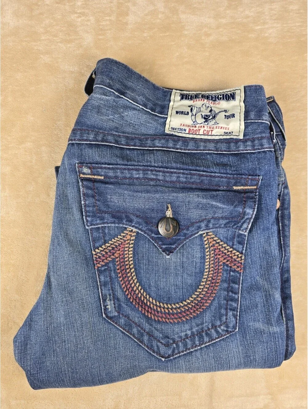 True Religion Men's Billy Flap Pocket Blue Denim Bootcut Size 36 (Actual40)
