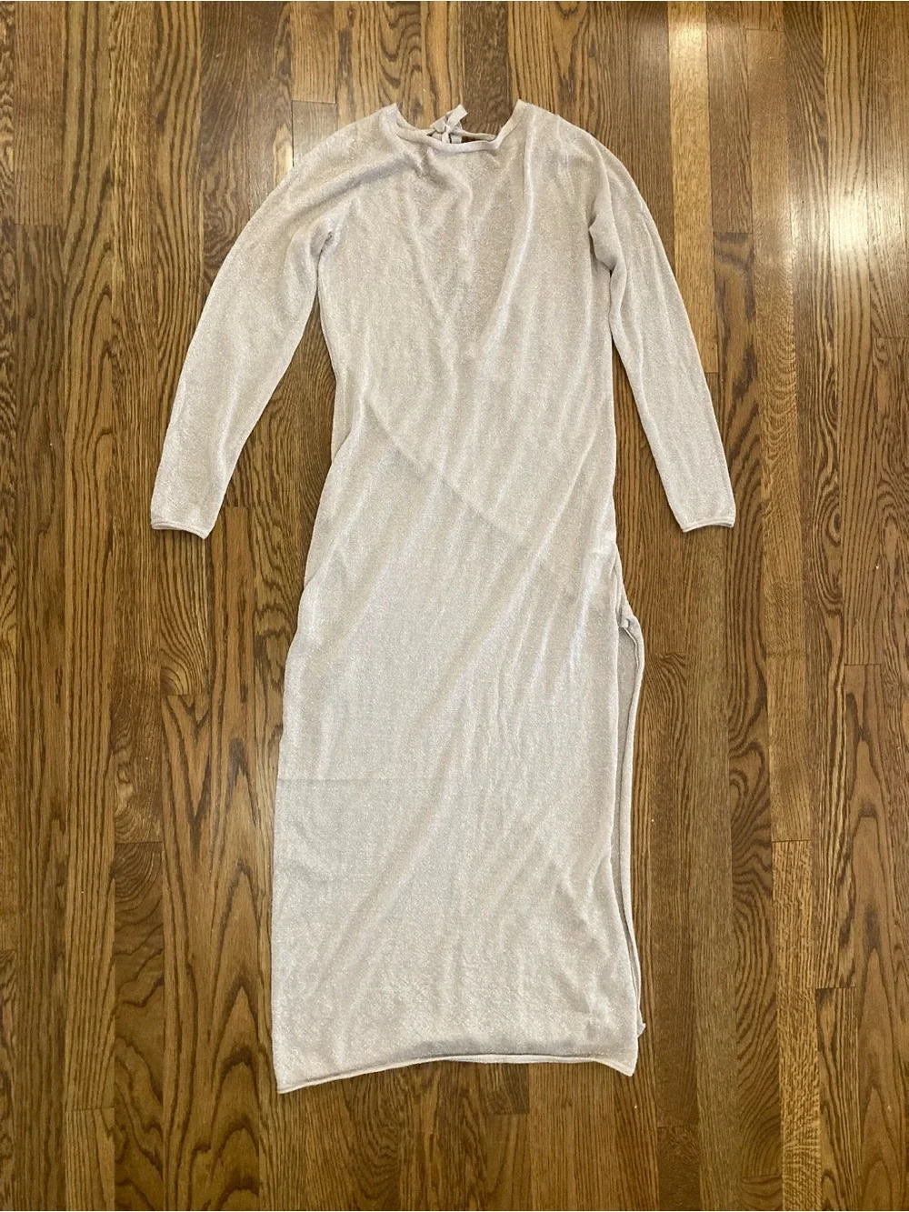 Abercrombie Long Sleeve Metallic Sheer Knit Midi Dress Light Beige Size Large