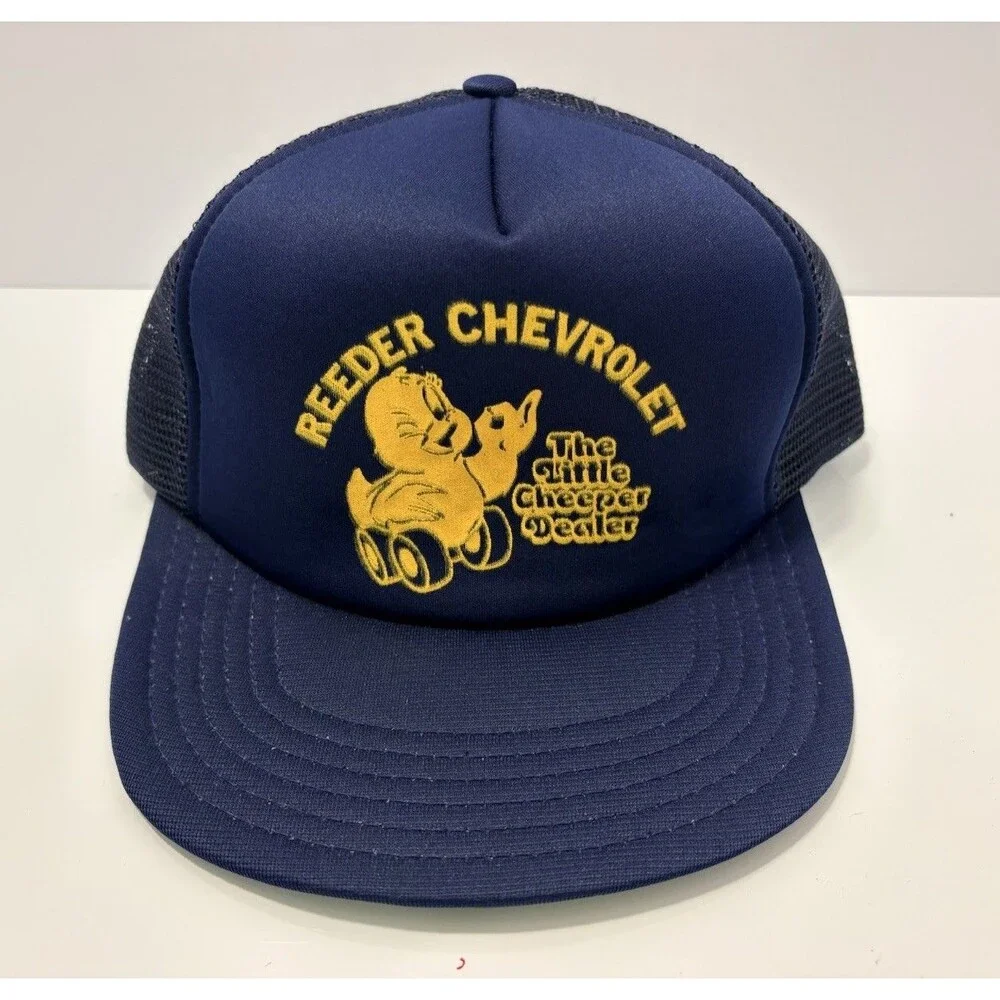 Reeder Chevrolet Trail Trucker Snapback Hat Cap VTG Retro Blue