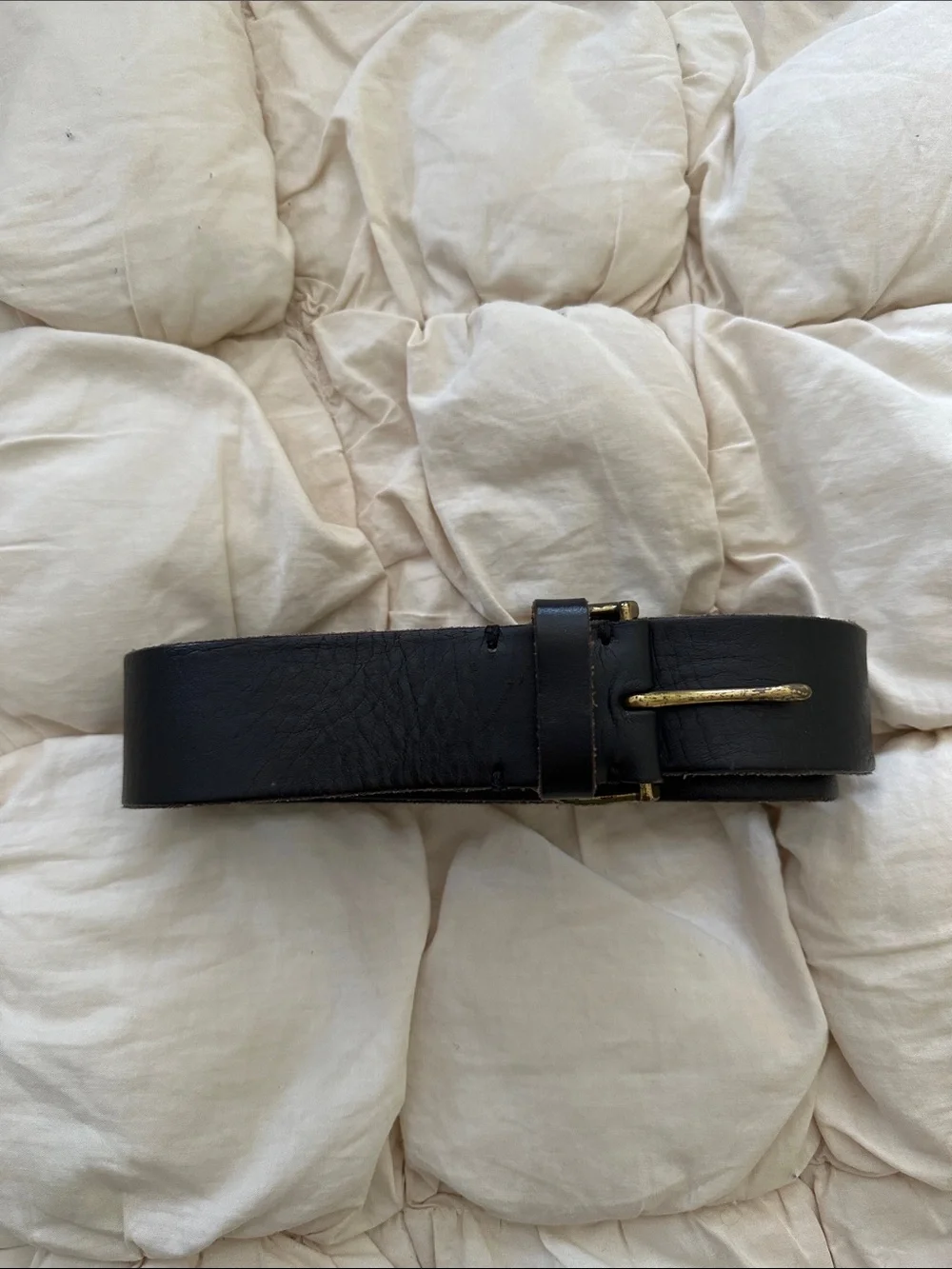 Classic Black Leather Men's Belt with Brass Buckle
