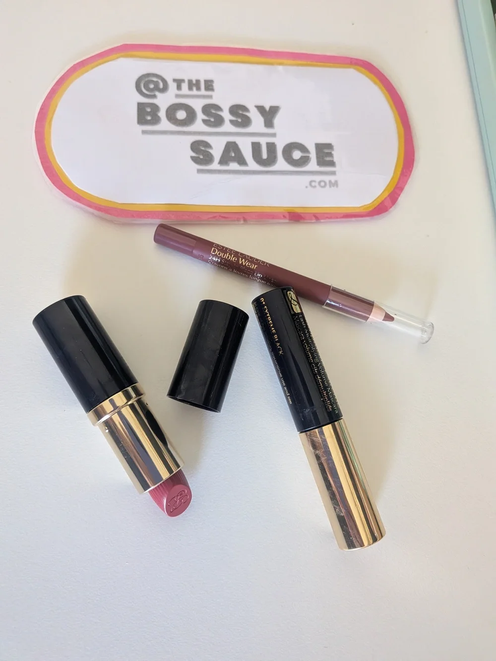 🌸 Estee Lauder Rebellious Rose Lipstick + Mauve Lip Liner + Black Mascara Trio