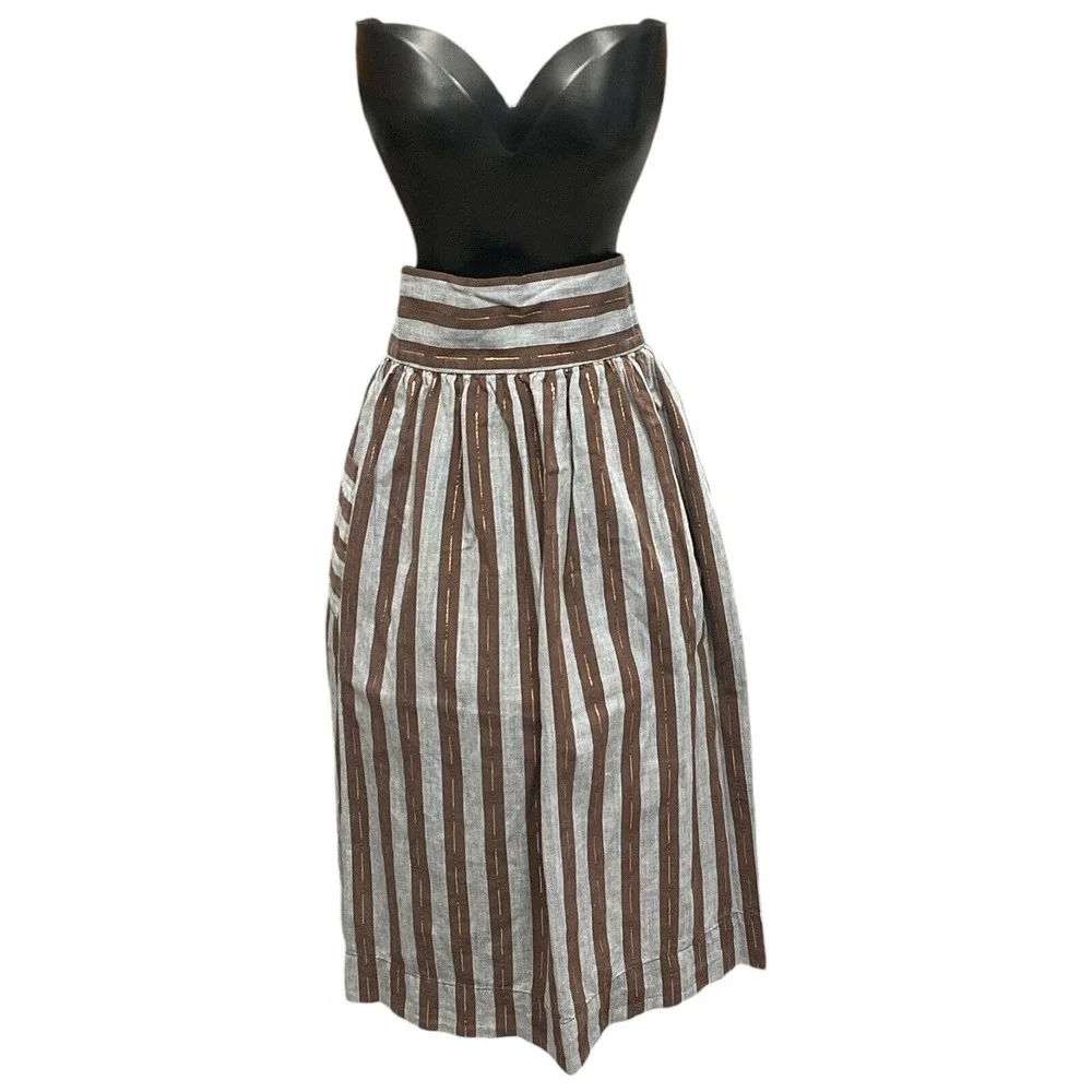 Vintage Apron Handmade Pocket Gold‎ Metalic Brown Grey Striped