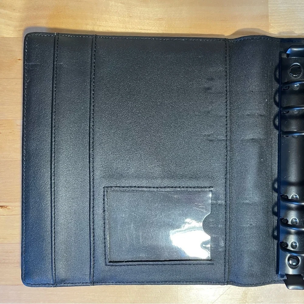 Vintage Time Manager Original Black Gloss Leather 6-Ring Personal Planner Binder