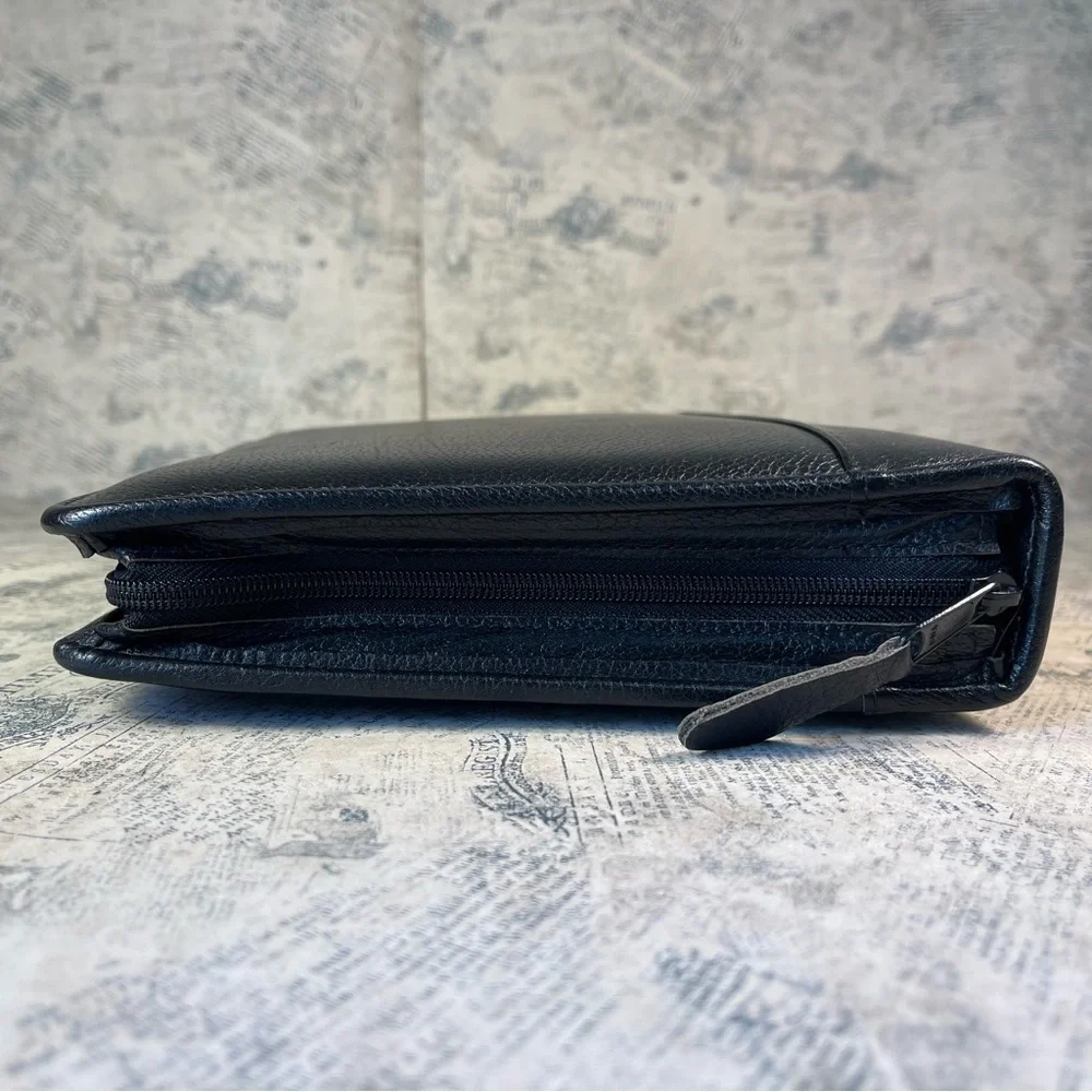 Vintage Franklin Quest Full Grain Leather Zip Planner Binder Made in USA Black