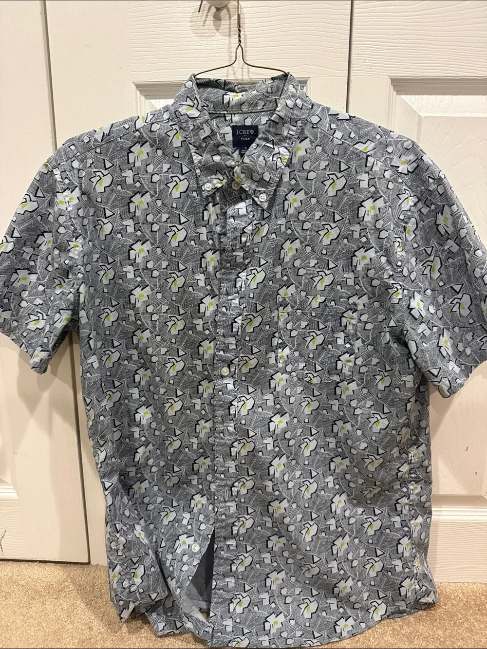 J. Crew Gray Short-Sleeve Floral Button-Down Shirt with Yellow Accents